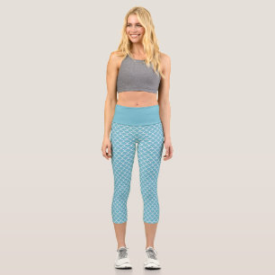 Leggings Capri Dark Sky Blue Mermaid Fish Scale