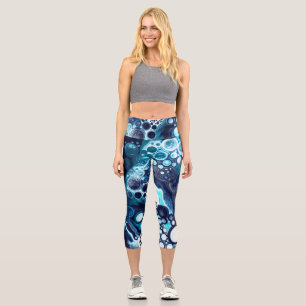 Leggings Capri Débardeur d'art fluide bleu et Marbre blanc