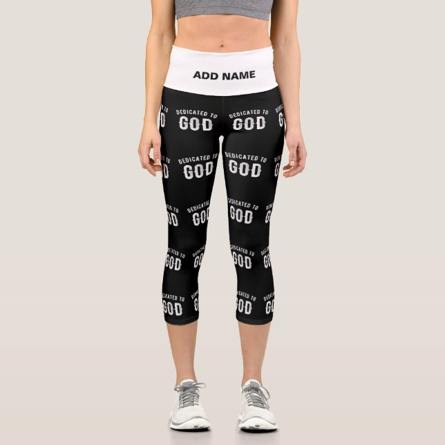 LEGGINGS CAPRI DÉDIÉ À DIEU PERSONNALISABLE COOL TEXTE BLANC (Recto)
