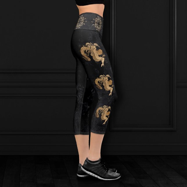 Leggings Capri Déesse du Zodiaque | Astrologie Cosmologique Gold  (Créateur téléchargé)
