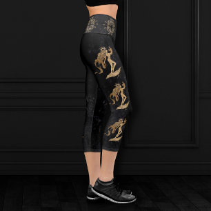 Leggings Capri Déesse du Zodiaque Astrologie Cosmologique Gold