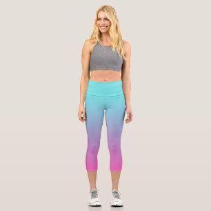 Leggings Capri dégradé bleu et rose ombre Capris haut taille