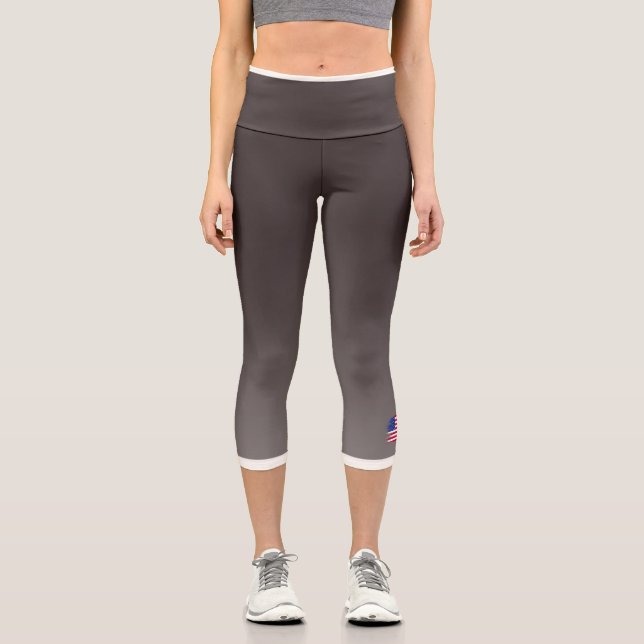Leggings Capri Dégradé de couleur marron avec drapeau américain (Recto)
