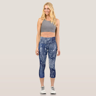 Leggings Capri Denim Blue & White Mandala Mix Design