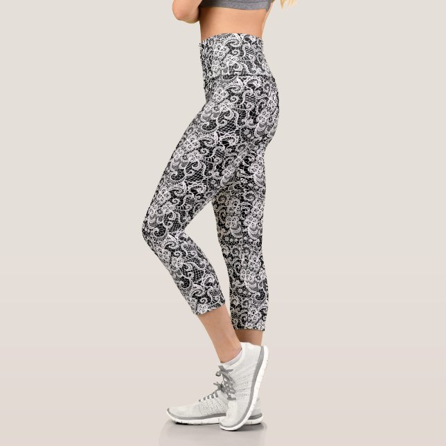 Leggings Capri Dentelle blanche en noir (Gauche)