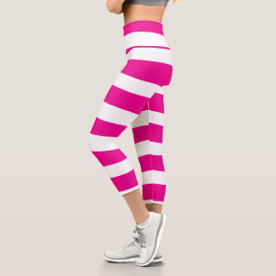 Leggings Capri Des bandes inégales en Magenta et Blanc
