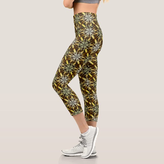 Leggings Capri Design Abstrait Brown Et Gold Stars (Gauche)