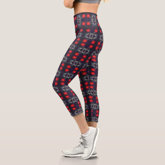 Leggings Capri Design avec Fleurs rouges et Feuilles