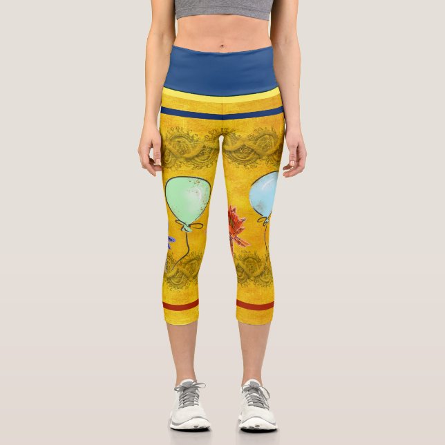 Leggings Capri Design de fête avec ballons et fleurs (Recto)