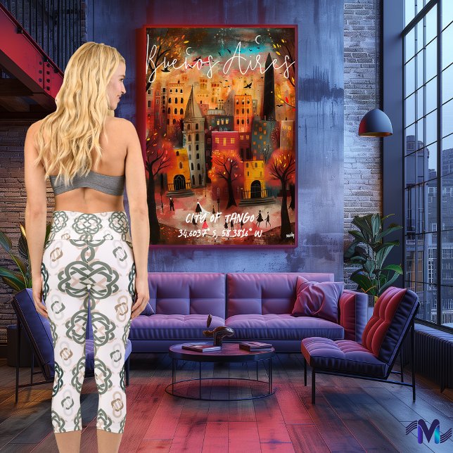 Leggings Capri Design de noeud celtique en Olive, Tan et Vert (Créateur téléchargé)