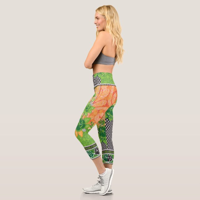 Leggings Capri design d'un mur vert et jaune suspendu (Gauche)