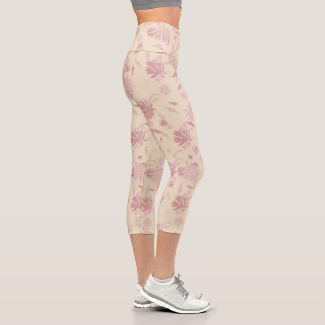 Leggings Capri Design Moderne Fleurs Élégantes Fleurs Roses Bleue (Droite)