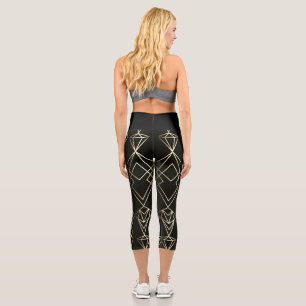 Leggings Capri Design rétro classique en noir et or