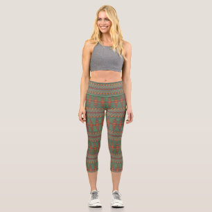 Leggings Capri Dessin géométrique vert de l'armoise du sud-ouest