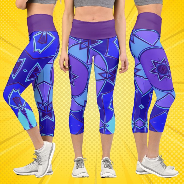 Leggings Capri Dessin Mandala bleu et violet (Créateur téléchargé)