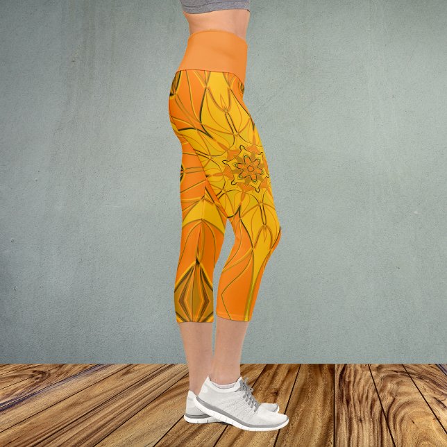 Leggings Capri Dessin Mandala Fleur Jaune (Créateur téléchargé)