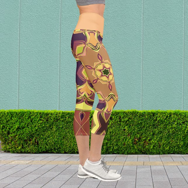 Leggings Capri Dessin Mandala Fleur jaune violet et orange (Créateur téléchargé)