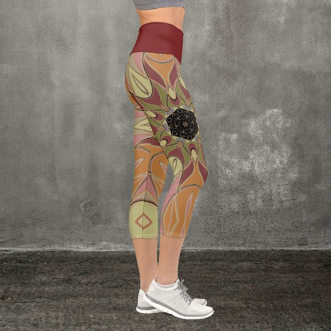 Leggings Capri Dessin Mandala Fleur rouge orange et jaune (Créateur téléchargé)