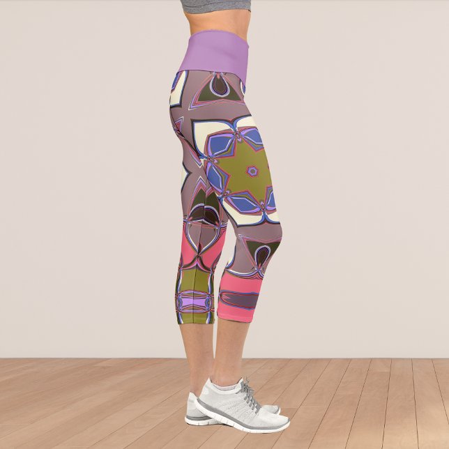 Leggings Capri Dessin Mandala Flower bleu rose et jaune (Créateur téléchargé)