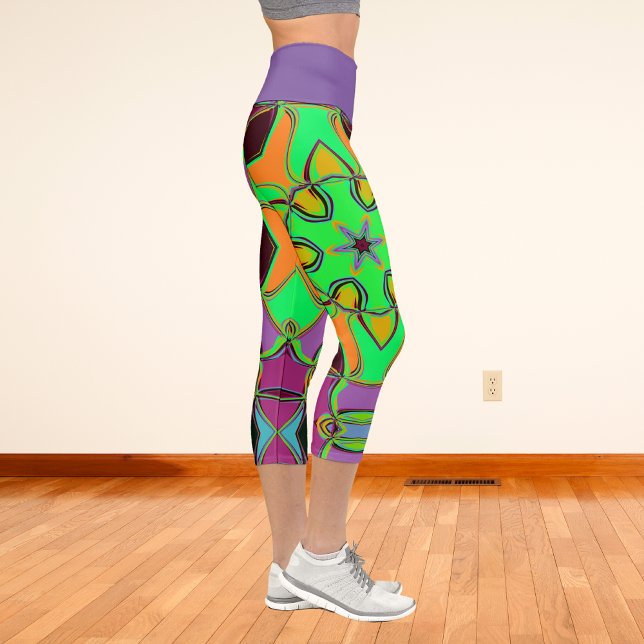 Leggings Capri Dessin Mandala Flower vert orange et violet (Créateur téléchargé)