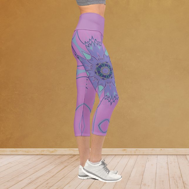 Leggings Capri Dessin Mandala Flower violet et bleu (Créateur téléchargé)