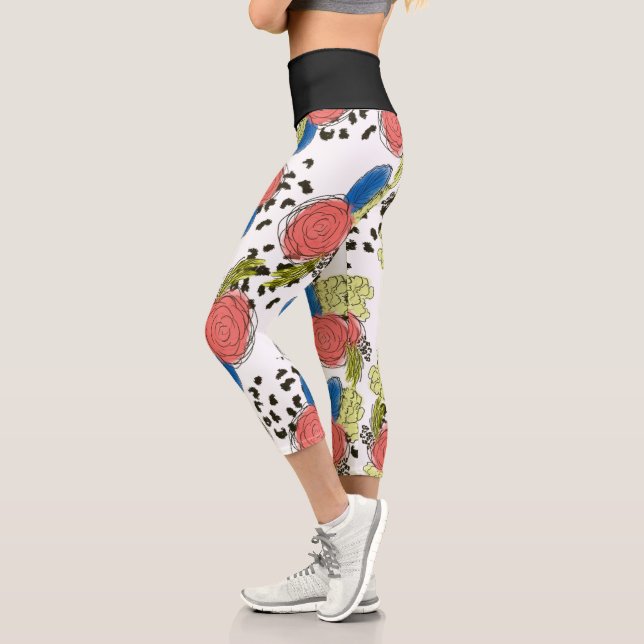 Leggings Capri Dessins Floraux à la Main de Guépard  (Gauche)