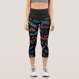 Leggings Capri Deux noms couples motif monogramme bleu rose clair