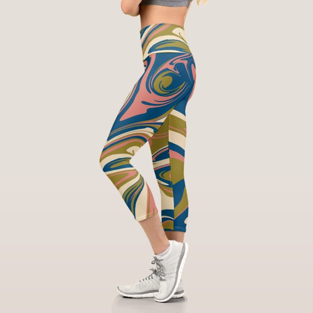 Leggings Capri Déversement - Bleu, Vert olive, Rose et Crème (Gauche)