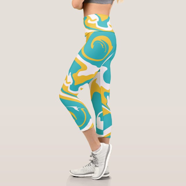 Leggings Capri Déversement - Turquoise et Jaune (Gauche)