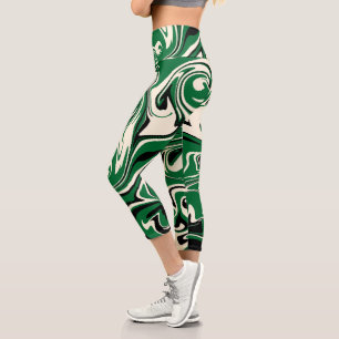 Leggings Capri Déversement - vert, crème et noir