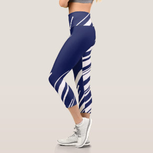 Leggings Capri Diagonales - Bleu et Blanc