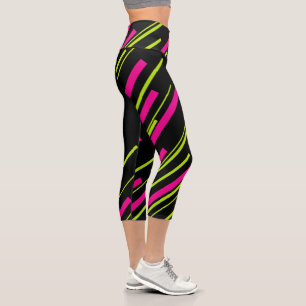 Leggings Capri Diagonales en vert citron, rose et noir