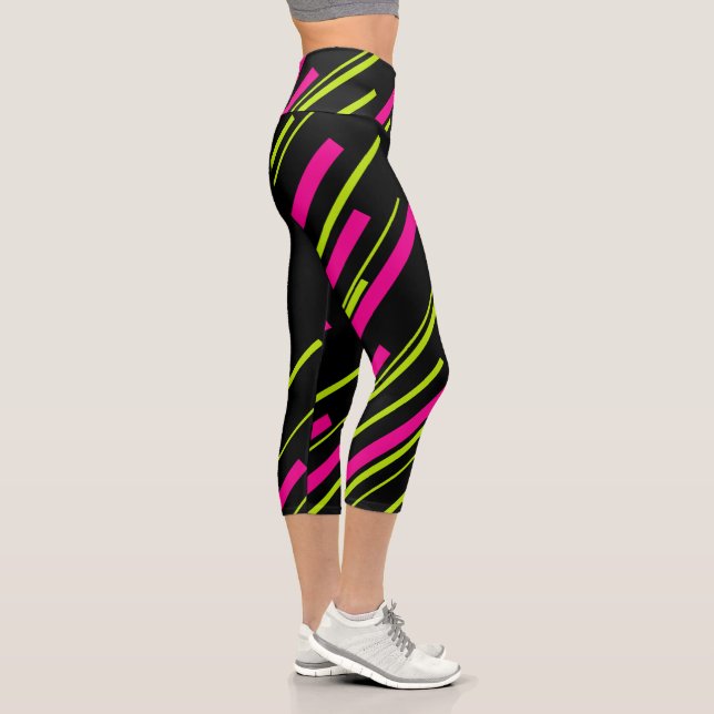 Leggings Capri Diagonales en vert citron, rose et noir (Droite)