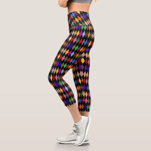Leggings Capri Diamants Harlequin Colorés Design Noir