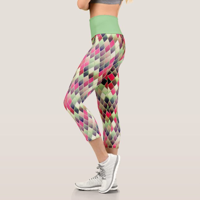 Leggings Capri Diamants roses et verts  (Gauche)