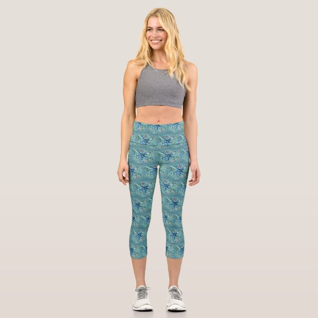Leggings Capri Différents types de coquillages tropicaux peinture (Recto)
