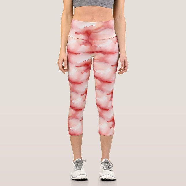 Leggings Capri Diffusion de l'aquarelle rouge et blanche (Recto)