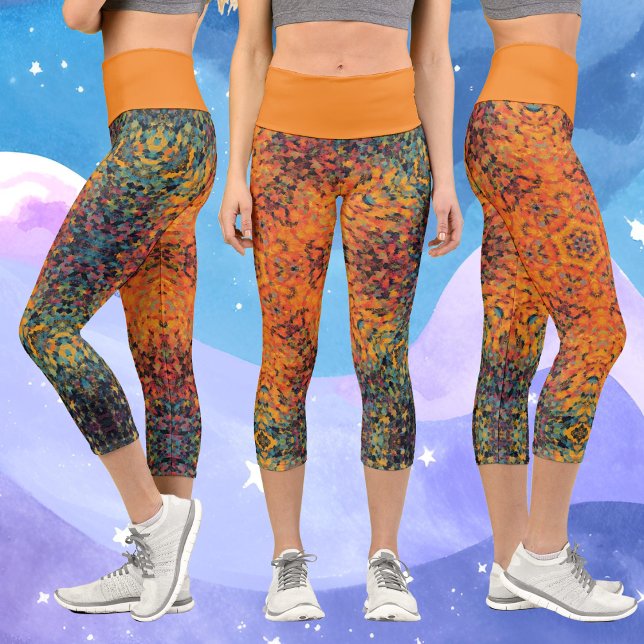 Leggings Capri Digital Mandala Orange bleu et jaune (Créateur téléchargé)