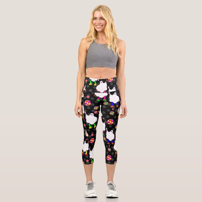 Leggings Capri disco halloween afro-fantôme noir (Recto)