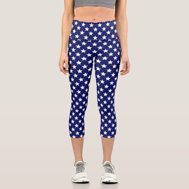 Leggings Capri DIY Colours Stars White Navy (Recto)