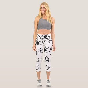 Leggings Capri Doodle eye, motif créatif sans couture.