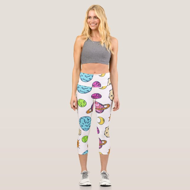 Leggings Capri Doodles spatiaux Arrière - plan cosmique (Recto)