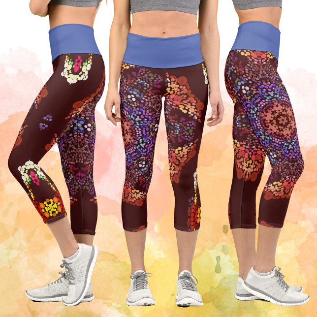 Leggings Capri Dot Mandala Bleu orange et violet (Créateur téléchargé)