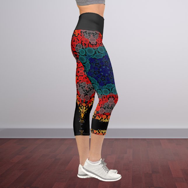 Leggings Capri Dot Mandala Fleur Jaune Bleu et Rouge (Créateur téléchargé)