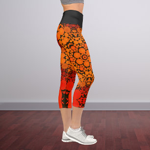 Leggings Capri Dot Mandala Fleur Orange et Noir