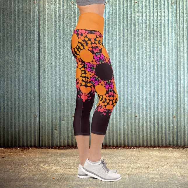 Leggings Capri Dot Mandala Fleur orange et rose (Créateur téléchargé)