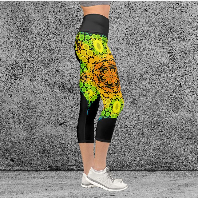 Leggings Capri Dot Mandala Fleur orange jaune vert et bleu (Créateur téléchargé)