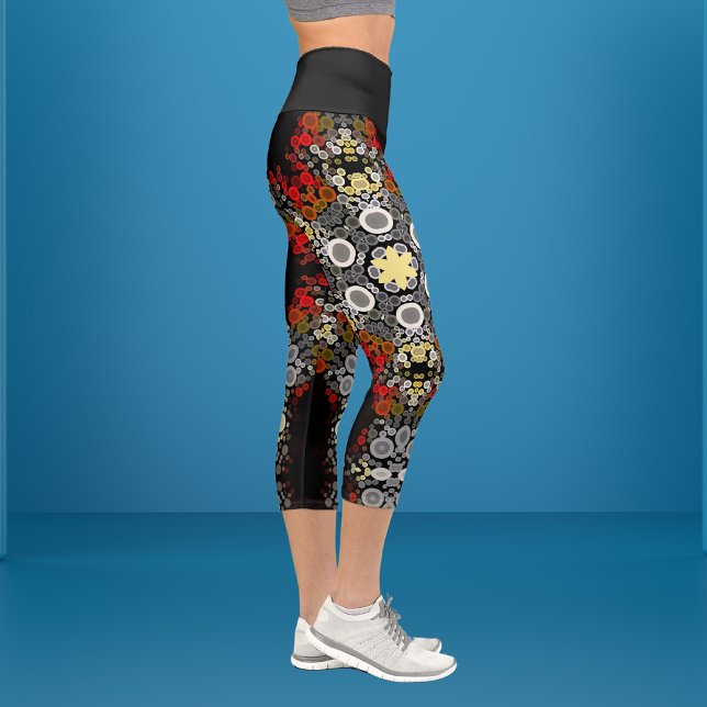 Leggings Capri Dot Mandala Fleur rouge jaune et gris (Créateur téléchargé)