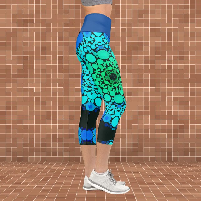 Leggings Capri Dot Mandala Flower bleu et vert (Créateur téléchargé)