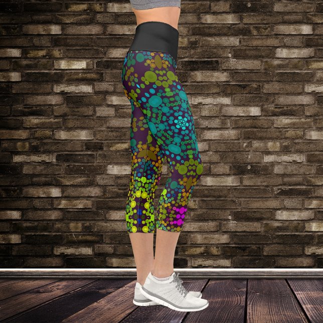 Leggings Capri Dot Mandala Flower bleu jaune et rose (Créateur téléchargé)